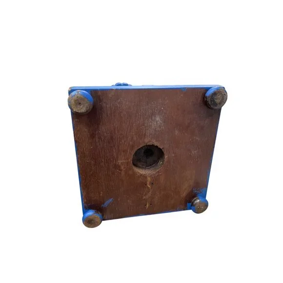 Vintage Blue ornate Handmade Carved floral Wooden Candle Holder19.5x8 SKU 9387